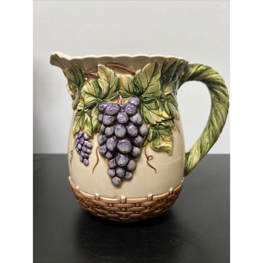 Takahashi‎ San Francisco Pitcher Grapevine Basket Weave Hand Painted